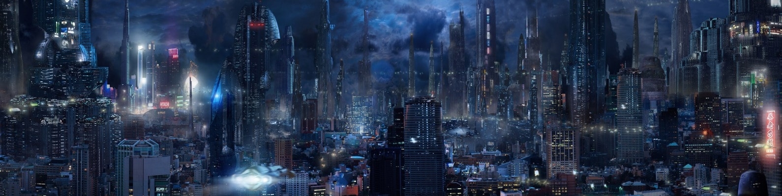 небоскребы, мегаполис, город, ночь, будущее, небо, фантастика, облака