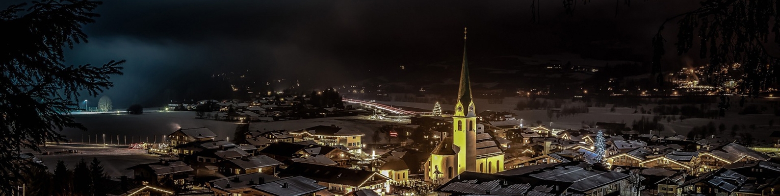 Эльмау, церковь, Австрия, ночь, зима, огни