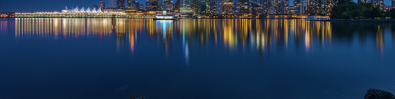Vancouver, Stanley Park, панорама, dusk, город